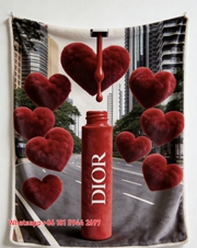 Dior Red Lip Gloss & Plush Hearts Flannel Sofa Throw Blanket D247